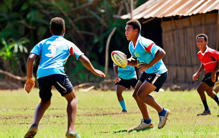 마다가스카르 인기 스포츠와 선수 - **Madagascar Rugby Passion**: A vibrant, action-packed scene featuring young adult Malagasy men (age...