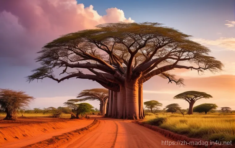 마다가스카르 주요 관광지 - Prompt 1: Baobab Avenue Sunset Spectacle** 마다가스카르 주요 관광지 - Prompt 1: Baobab Avenue Sunset Spectacle**